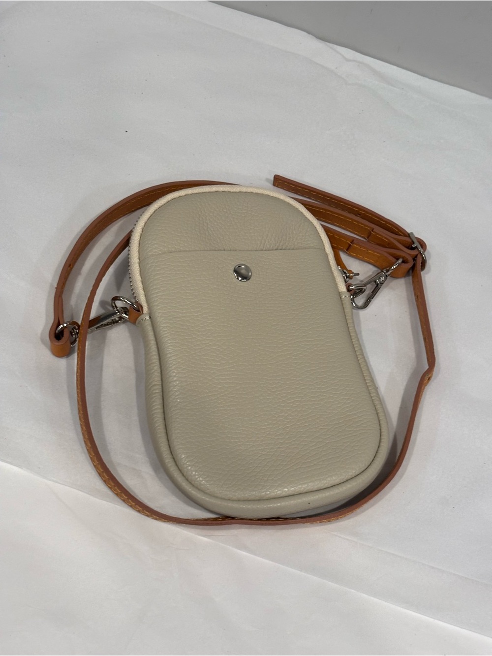 Davina Firenza Cream Crossbody Phone Pouch with Tan Strap